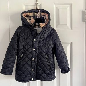 Boys 3Y/3T Burberry Quilted Coat with Removable and Reversible Hood